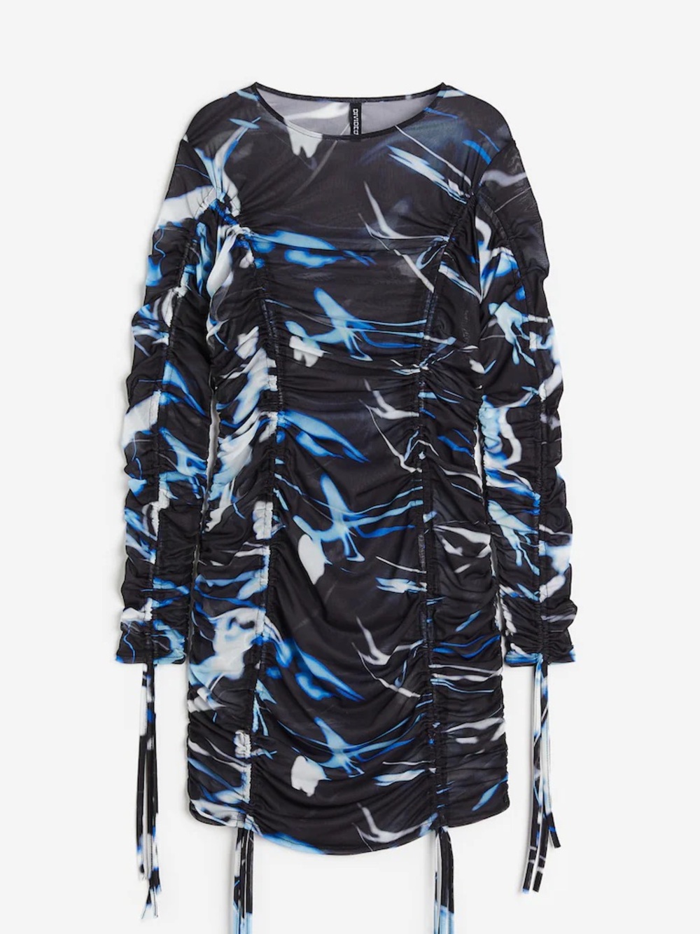 Divided Black Blue Marble Ruched Long-Sleeve Mini Dress